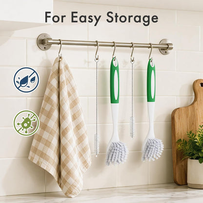 Amazer Dish Brush with Handle, 2 Pack Kitchen Scrub Brushes for Cleaning, Dish Scrubber with Stiff Bristles for Sink, Pots, Pans