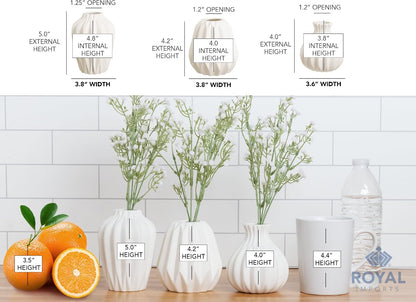 Royal Imports Ceramic Bud Vase, Small Single Stem Flower or Rose Centerpiece, Mini Decorative Floral Holder, Rustic Farmhouse Home Decor, Kitchen, Fireplace, Shelf - White - Set of 3