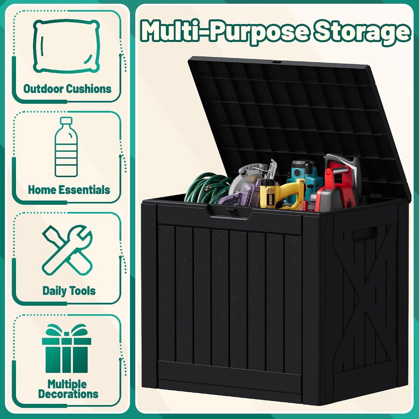 Devoko 30 Gallon Resin Deck Box Waterproof Outdoor Storage Box for Patio Furniture Pool Accessories Indoor Storage for Cushion Garden Tools (30 Gallon, Black)