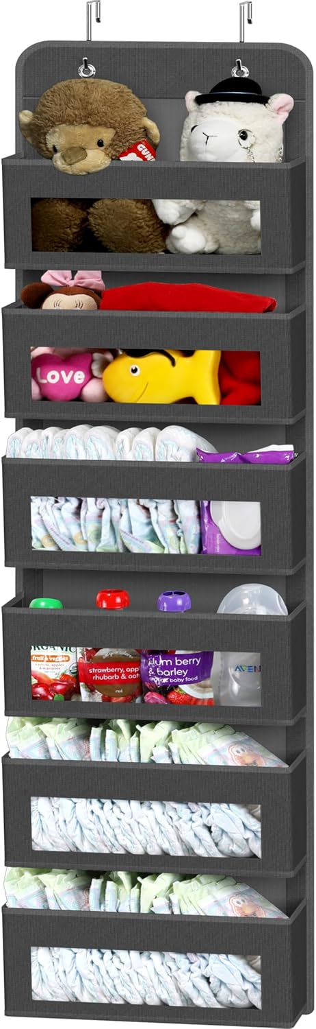 Simple Houseware 6 Clear Window Pocket Over Closet Door Storage Hanging Organizer for Bedroom, Bathroom, Pantry, Beige