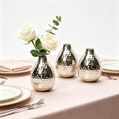Hosley Small Cream Metal Tote Vase – Set of 4, 4.5" Long Decorative Mini Vases for Dried Floral Arrangements, Coffee Tables, Side Tables & Home Décor Accents