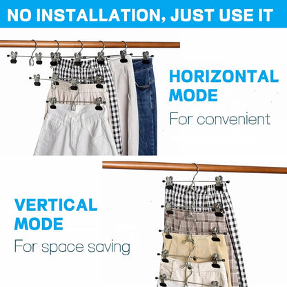 Amber Home 12 Pack Heavy Duty Add on Metal Pants Skirt Hangers, Stackable Add-on Metal Clothes Hangers with 2-Adjustable Clips, Cascading Clip Hangers Space Saving for Jeans, Slacks