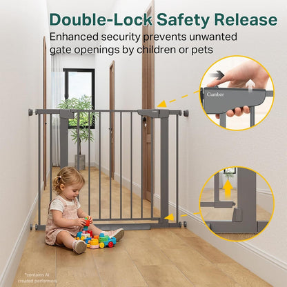 Cumbor 29.7-48" Baby Gate for Stairs, Mom's Choice Awards Winner-Dog Gate for Doorways, Auto Close Safety Pet Gate for Dogs Indoor, Easy Install Pressure Mounted Child Gate with Walk Thru Door, Brown