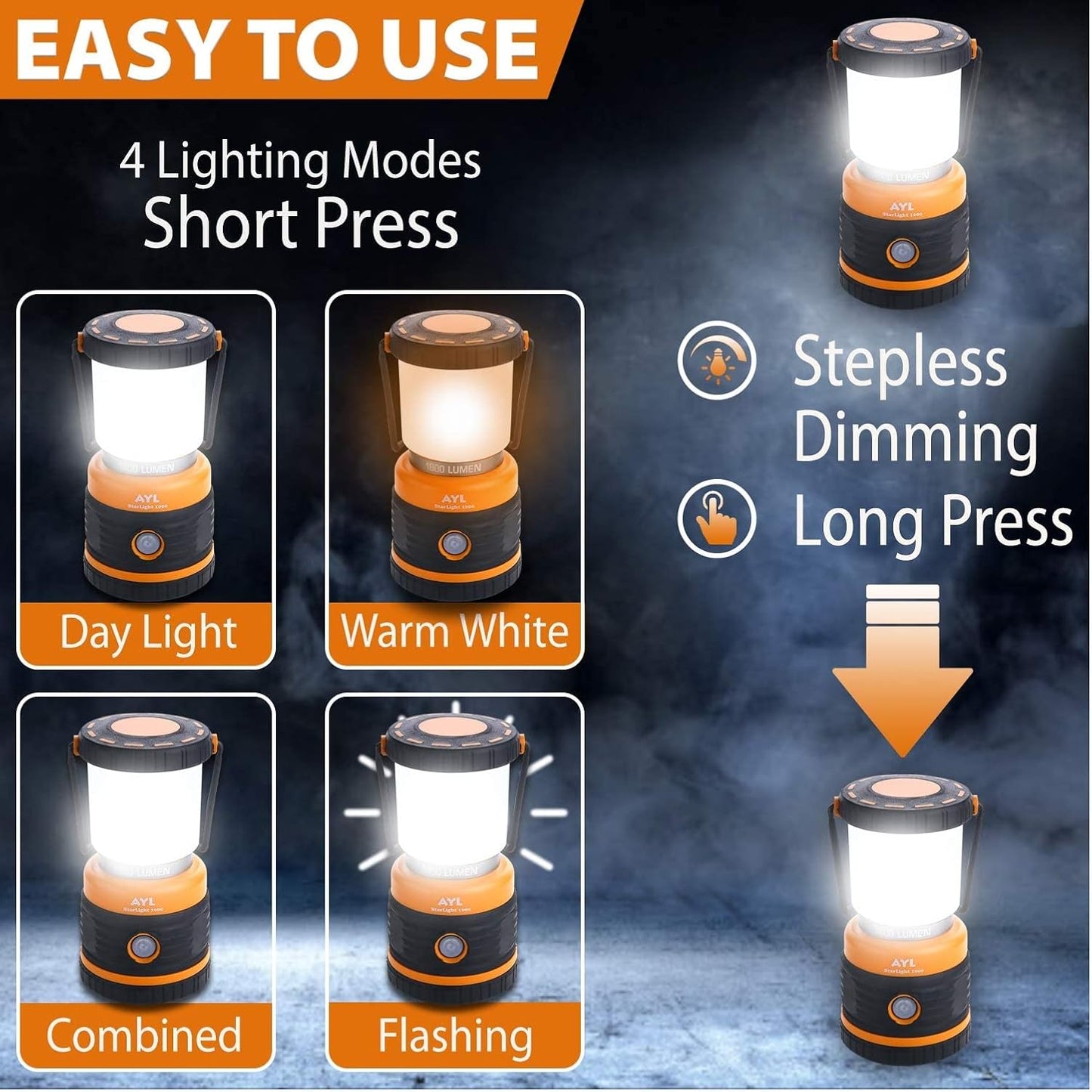 LED Camping Lantern Rechargeable, 1800LM, 4 Light Modes, 4400mAh Power Bank, IP44 Waterproof, Perfect Lantern Flashlight for Hurricane, Emergency, Power Outages, Home and More, USB Cable Included