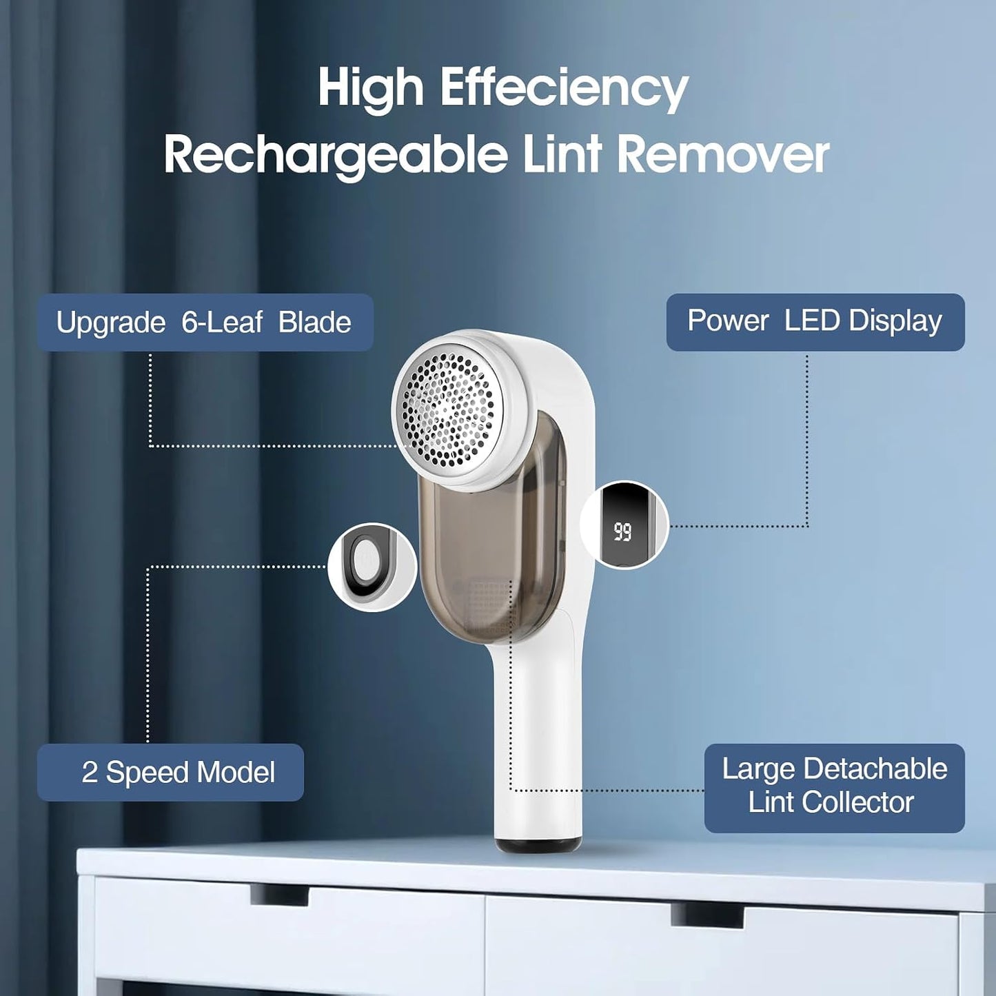 Electric Fabric Shaver, Lint Remover for Clothes, Rechargeable Sweater Shaver to Remove Fuzz and Pill for Sweater, Delicates, Bedding and Couch (White)