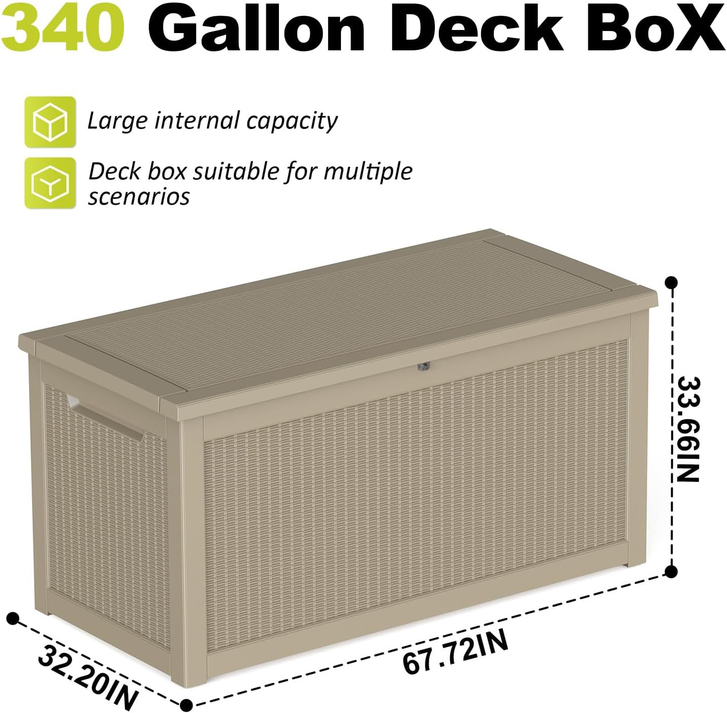 ROJIK 340 Gallon Deck Box Outdoor Waterproof,Weatherproof Outdoor Storage Boxes Lockable with Lid,Outside Resin Storage Bench for Patio Cushions,Garden Tools and Pool Accessories(Black)