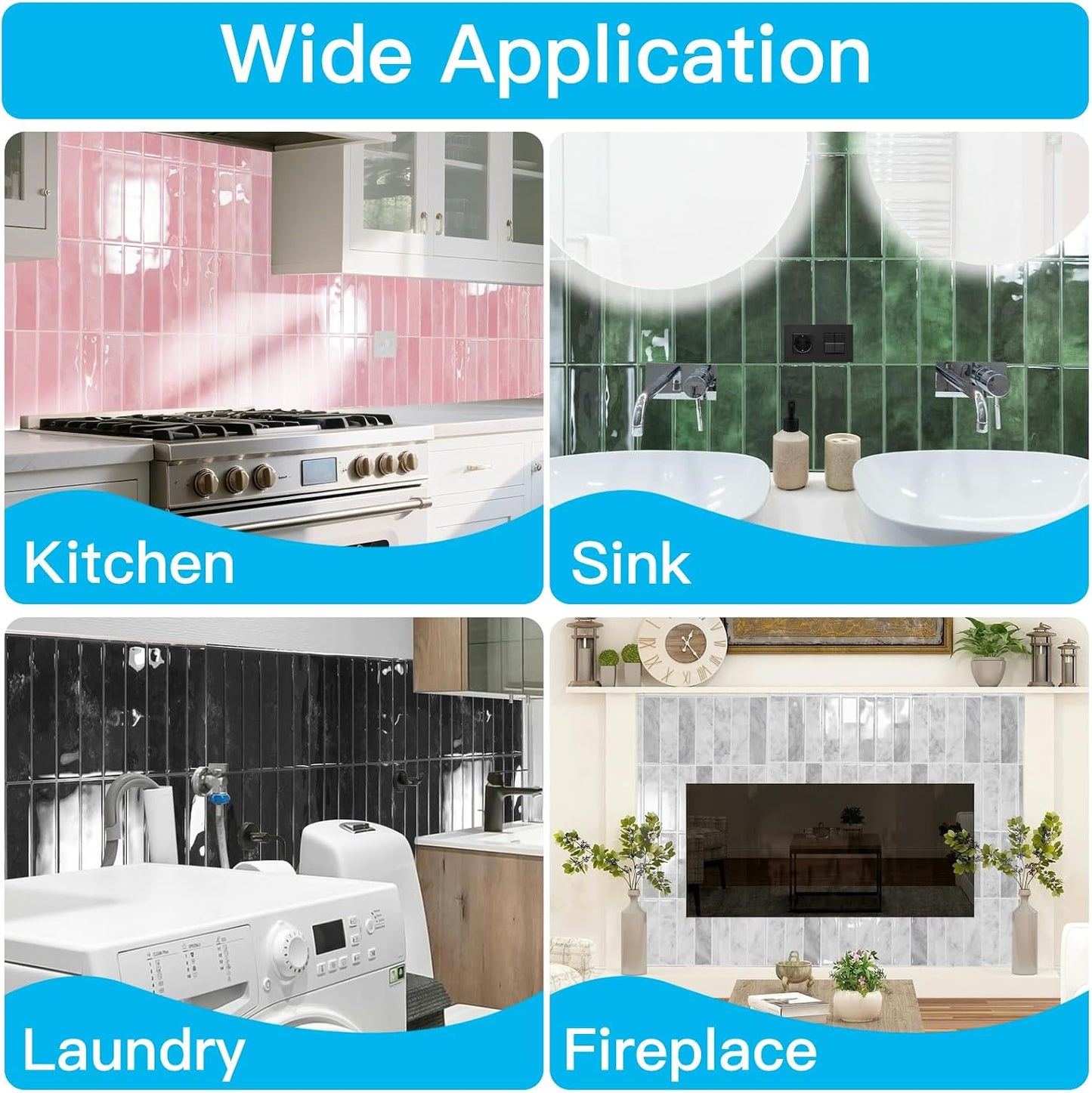 Art3d 11.4 x 9 Inch Heavy-Duty Peel and Stick Backsplash for Home Décor, 10-Pack PVC Wall Tiles for Kitchen Countertop, Green
