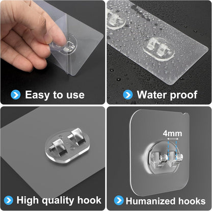 Shower Caddy Adhesive Replacement Flat, Transparent Adhesive Hooks | No Drilling, Waterproof, for Shower Caddy, Strong Bathroom Storage Shelves and Kitchen Racks (Double*8pcs + Single*4pcs)