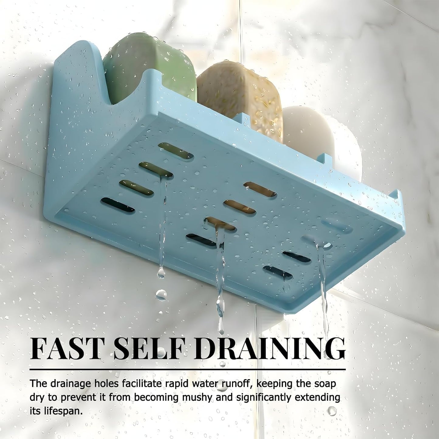 Soap Holder for Shower Wall, 3-Compartment Soap Dish for Shampoo, Conditioner and Body Soap, Fast Draining & Rust-Proof & Heavy Duty, Ultra-Strong Adhesive for Long-Term Bathroom Use & Freestanding