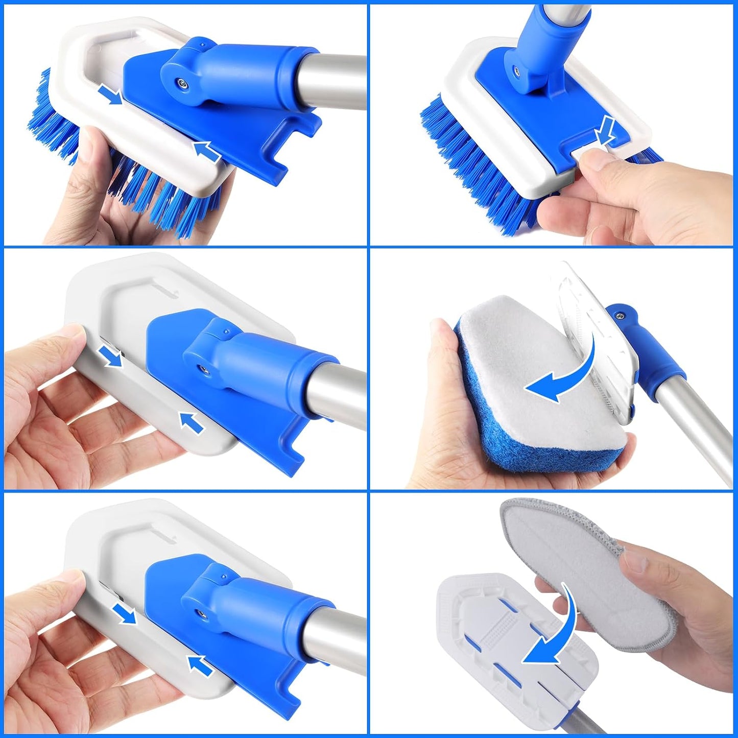 Lalafancy Bathtub Cleaning Brush Long Handle, Shower Bathroom Brush Scrubber with 3 Different Function Scrub Brush Attachments Head for Scrubing Bathroom Floors, Tubs, Tiles, and Kitchen Walls