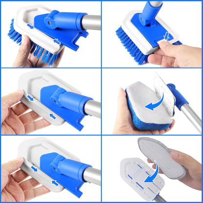Lalafancy Bathtub Cleaning Brush Long Handle, Shower Bathroom Brush Scrubber with 3 Different Function Scrub Brush Attachments Head for Scrubing Bathroom Floors, Tubs, Tiles, and Kitchen Walls