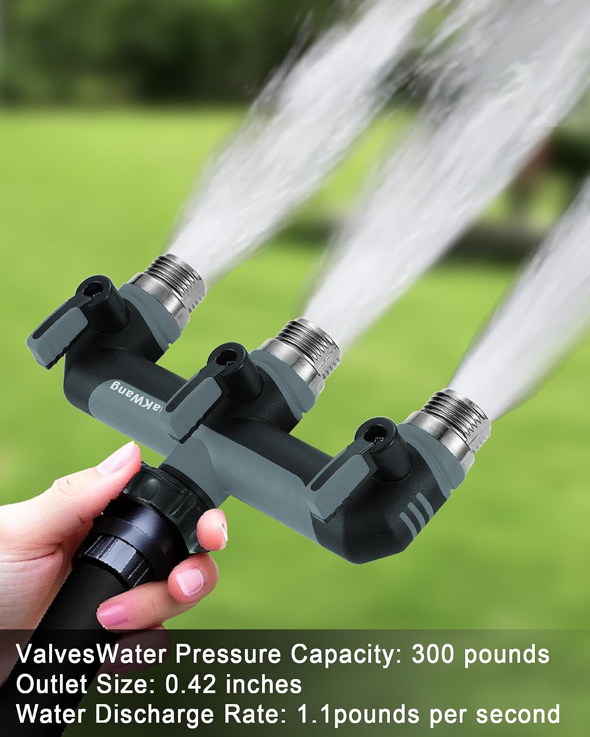 Garden Hose Splitter 2 Way, Heavy Duty Water Hose Spigot Bib Splitter, Outdoor Faucet Splitter with Shutoff Valve, T Adapter Connector with 3/4 - Inch GHT Thread (Grey)