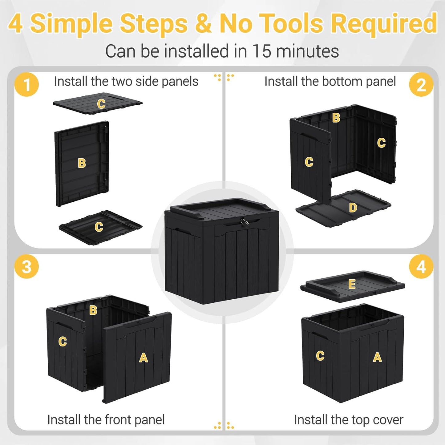 Greesum Outdoor Storage Box 31 Gallon Storage Box with Lid for Patio Furniture, Garden Tools, Pool Supplies, Waterproof and UV Resistant, Lockable, Dark Black