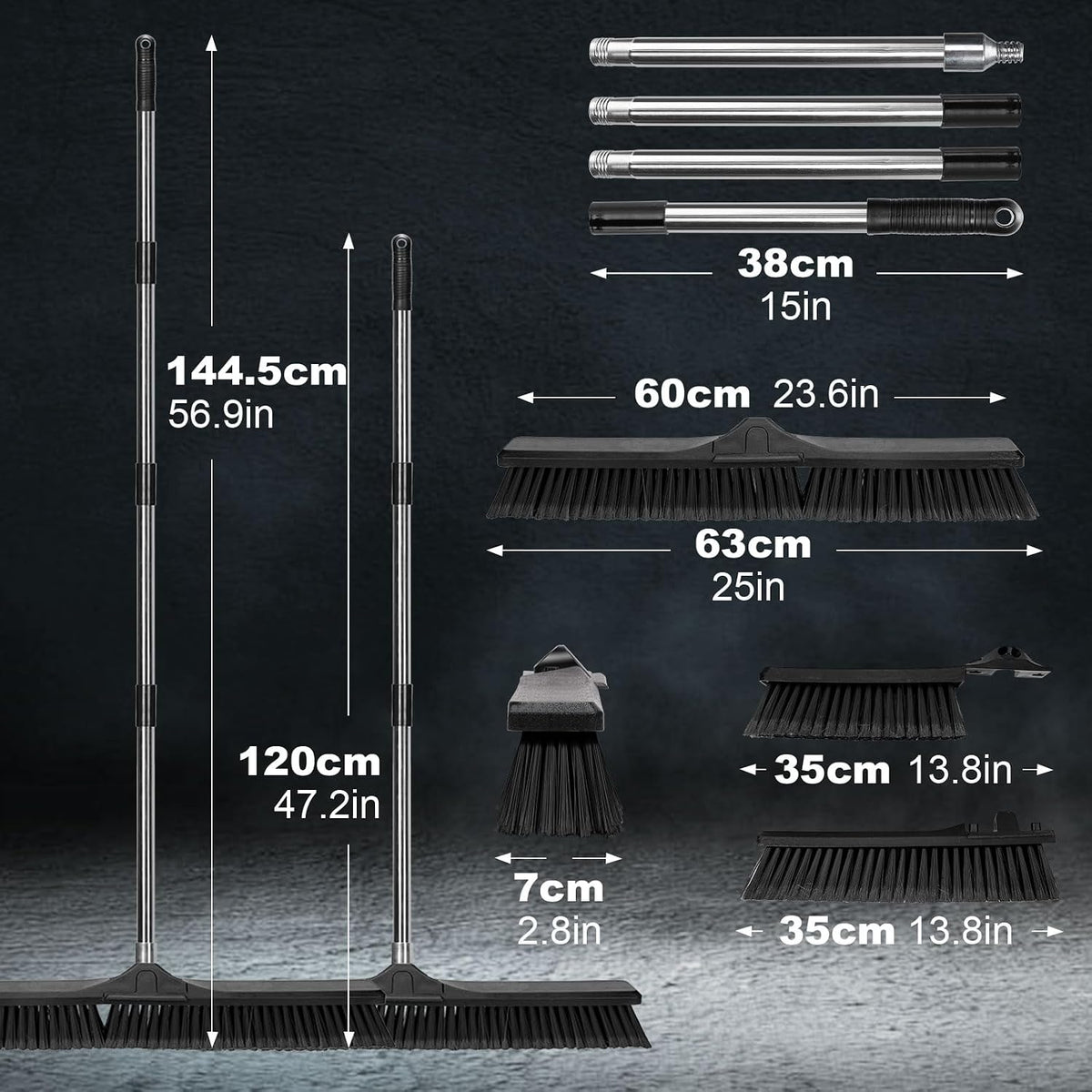Push Broom Outdoor Heavy Duty,Masthome 24" Push Broom with Stiff Bristles,Heavy Duty Garden Broom,Outdoor Stiff Sweeping Broom for Garage Yard Patio Deck Concrete Wood Stone Floors Scrub and Cleaning