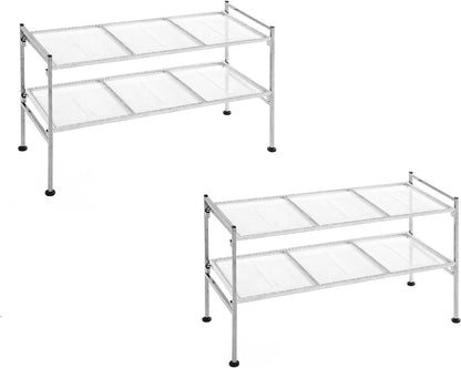 Seville Classics Sturdy Freestanding Storage Shelf for Bedroom, Closet, Entryway, Dorm Room Organizer Stackable Durable Metal Shoe Rack Ash Gray Slat, 3-Tier
