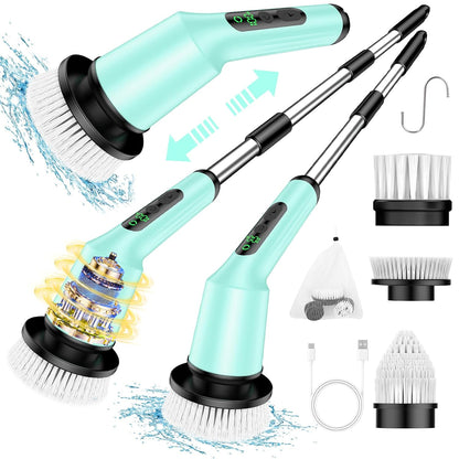 Shower Scrubber with Long Handle, Shower Cleaner Brush with 8 Floor Machine Pads, Cordless Electric Spin Scrubber for Cleaning with 2 Speed, Cleaning Supplies for Bathroom Bathtub Kitchen Floor Tile