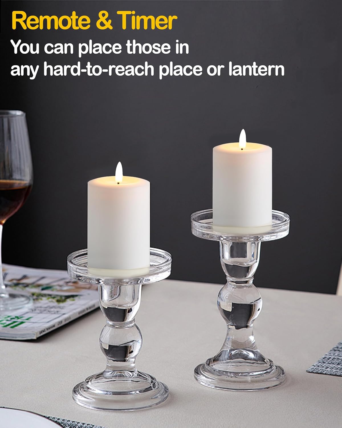 Gmnee 3"x4" Flickering Flameless Candles with Remote Timer, Real Wax, Ivory Pillar Candles, Set of 3 Fake LED Battery Operated Candles for Home, Fireplace, Centerpiece, Rustic and Farmhouse Decor