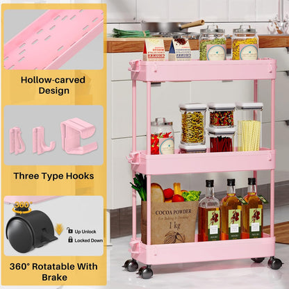 SPACEKEEPER Slim Rolling Storage Cart, 3 Tier Bathroom Storage Organizer Laundry Room Utility Cart Mobile Shelving Unit, Multi-Purpose for Kitchen Office Bathroom Laundry Narrow Places, Black