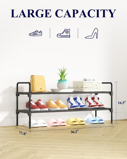 Kitsure Shoe Rack for Closet, Sturdy Shoe Storage for Entryway, Space-Saving Shoe Rack Small and Shoe Shelf, 27.6" Wide, Black