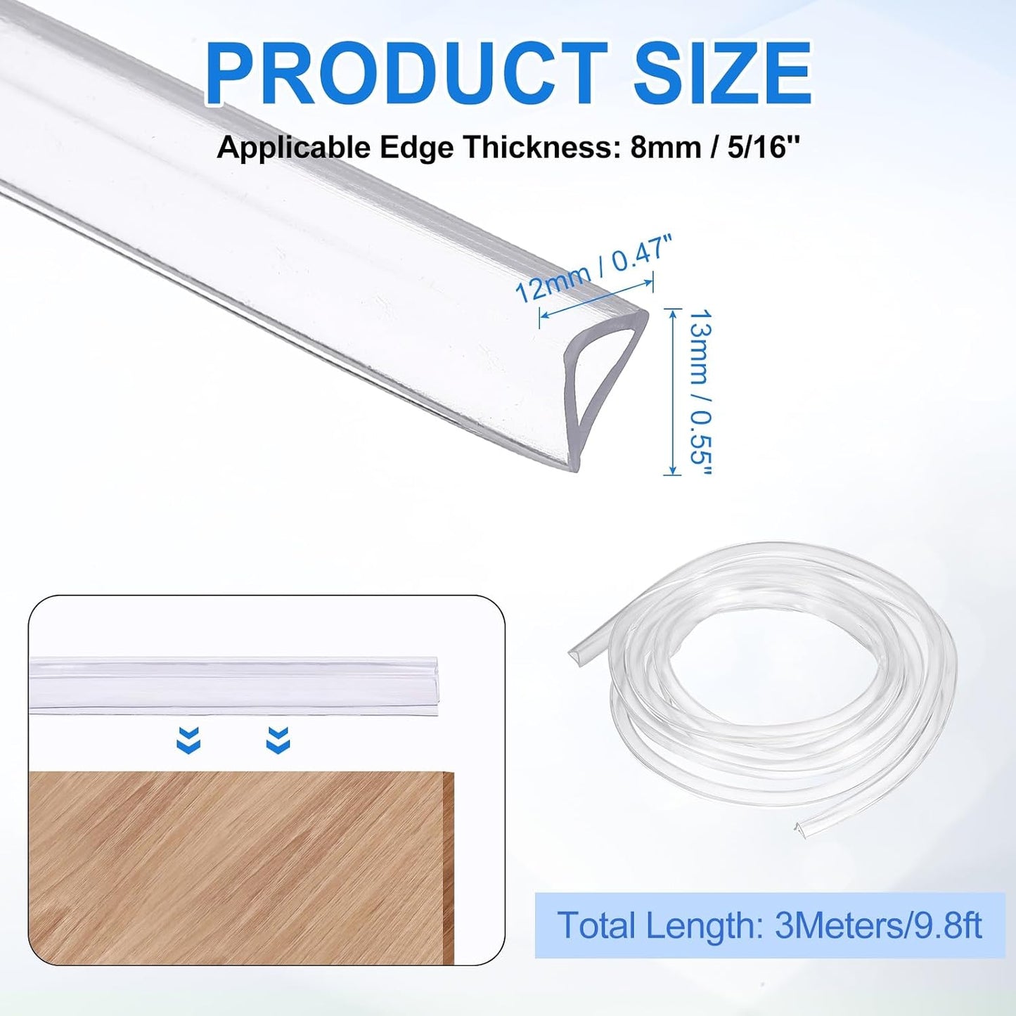 uxcell Clear Edge Trim, 13.1Ft Silicone U Channel Edge Protector, Edges Guards Fits 1/32"-3/32" for Car Doors Sheet Metal Parts (3/16" W x 3/8" H)