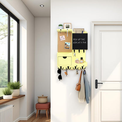 Key Holder for Wall Mount with Shelf and Mail Organizer, Key and Mail Holder with 16 Hooks, Farmhouse Entryway Organizer, Home Decor Rack (Pine Wood, Black)