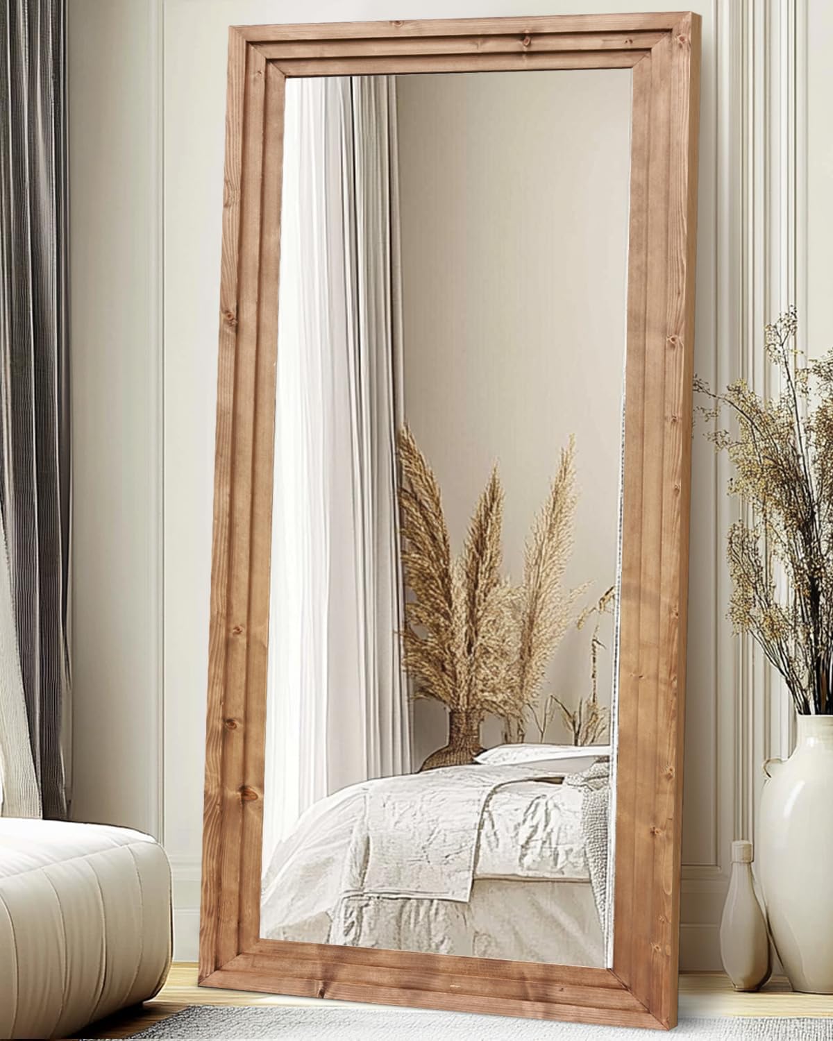 Full Length Mirror 65"x22" with Stand Solid Wood Frame Floor Large Mirror for Living Room, Bedroom Hanging Standing or Leaning Wall-Mounted, New Black