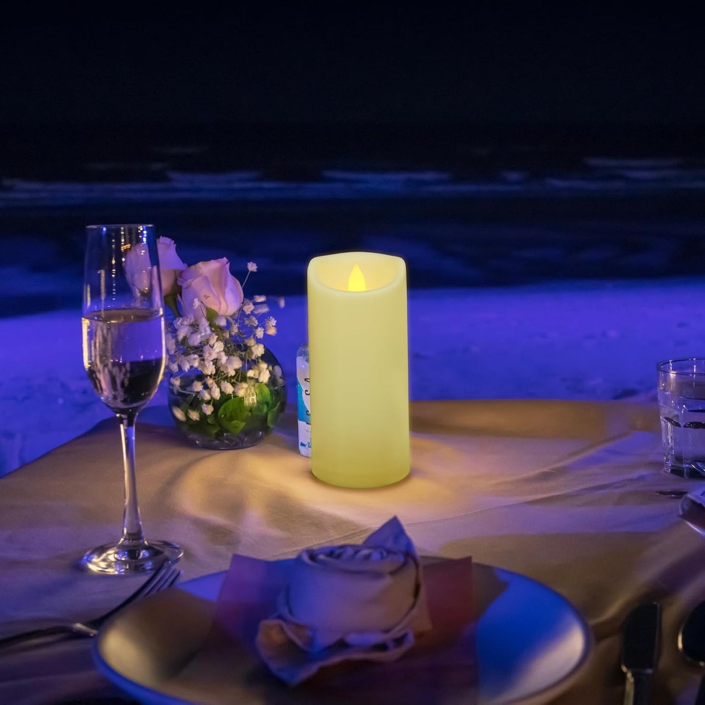 Flameless Flickering Candles with Remote and Timers, 1000 Hours Waterproof Outdoor Indoor Battery Operated LED Pillar Candles, Ivory Plastic, Set of 3(D 3" x H 4" 5" 6")