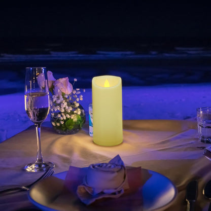 Flameless Flickering Candles with Remote and Timers, 1000 Hours Waterproof Outdoor Indoor Battery Operated LED Pillar Candles, Ivory Plastic, Set of 3(D 3" x H 4" 5" 6")
