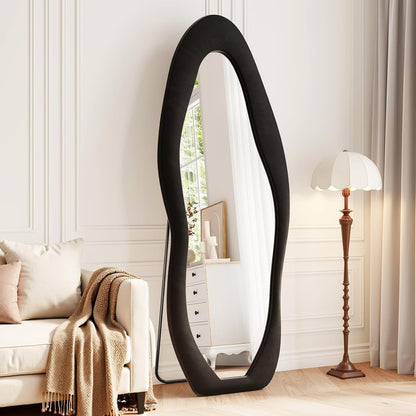 71"x32" Flannel Full Length Mirror, Arched Mirrors Full Length with Stand, Flannel Floor Mirror for Bedroom and Living Room, Full Body Mirror Hanging or Leaning, White