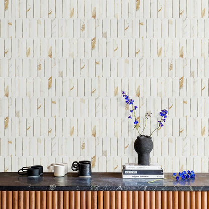 Vamos Peel and Stick Backsplash Seamless Tile for Kitchen and Bathroom,White and Beige Slate PVC Mixed Light Gold Self Adhesive Fish Scale Metal Mosaic Tiles (10 Sheets)