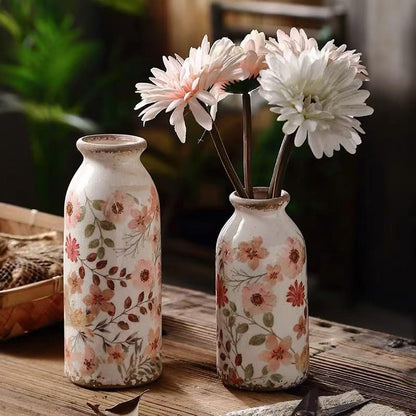 Rustic Ceramic Vase Set of 3 - Beige Rustic Vases for Flowers,Farmhouse Flower Vases for Home Decor,Small Decorative Vase Set for Living Room,Table Shelf,Centerpieces and Fireplace Decorations