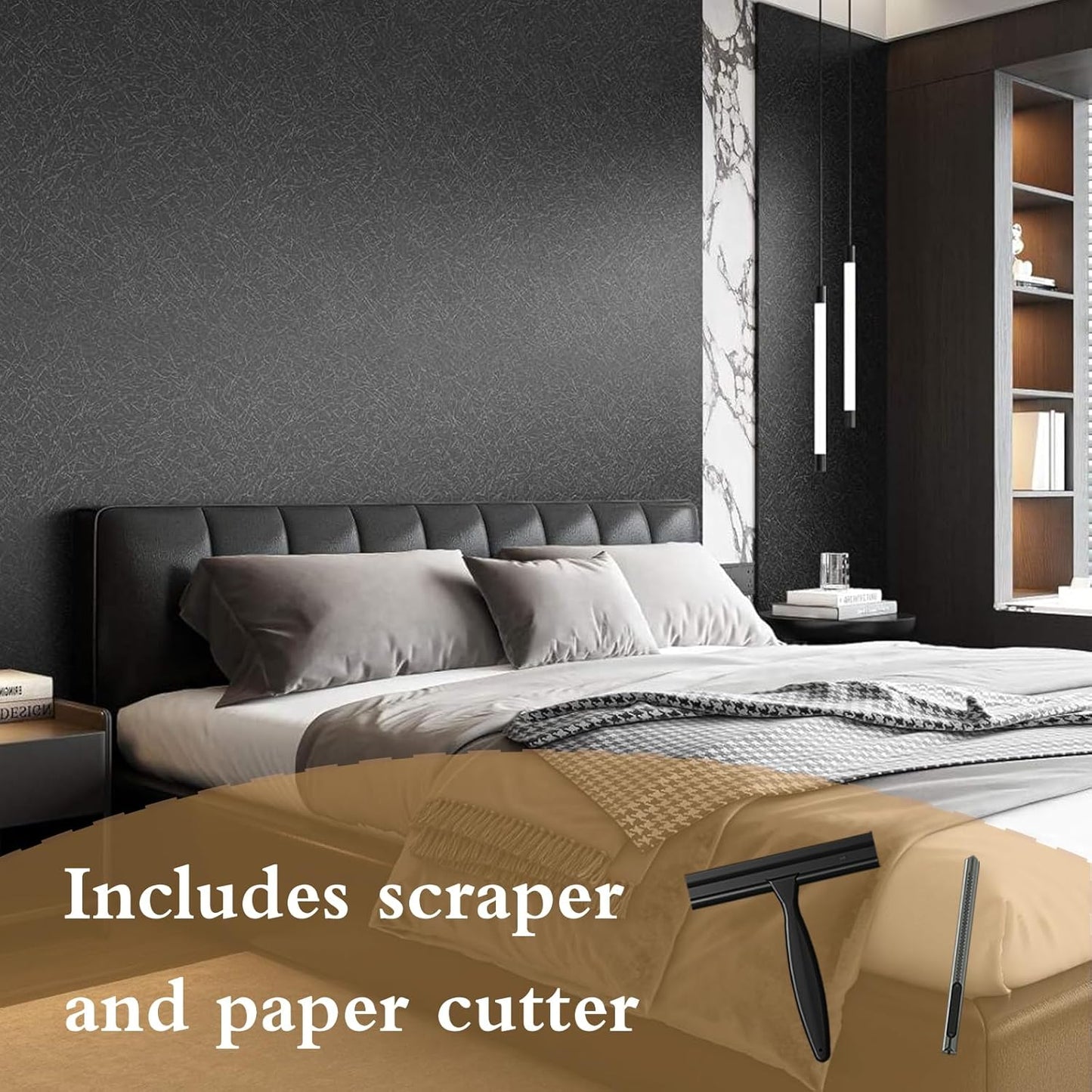 15.7" X 118" Black Silk Wallpaper Embossed Self Adhesive Peel and Stick Wallpaper Contact Paper Removable Waterproof Kitchen Vinyl Wrap Cabinet Furniture Textured Renter Friendly Wall Gift Paper