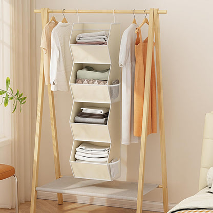 Hanging Closet Organizer 4 Shelf Collapsible Bedroom Closet Organizers and Storage Hanging with Mesh Pockets for Clothes, Fabric Hanging Storage Bins for Wardrobe Closet Organization and Storage, Grey
