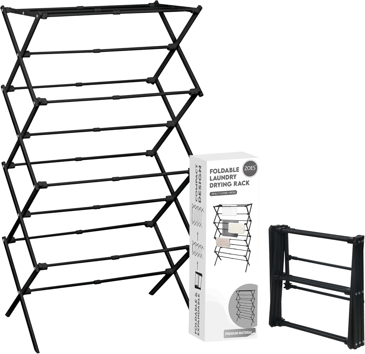 ZOES HOMEWARE 4-Tier Clothes Drying Rack, 4ft High Foldable Drying Rack Clothing for Indoor & Outdoor, Portable Collapsible Laundry Dryer for Laundry Room and Apartment, White 29" L x 49" H x 11.5" W