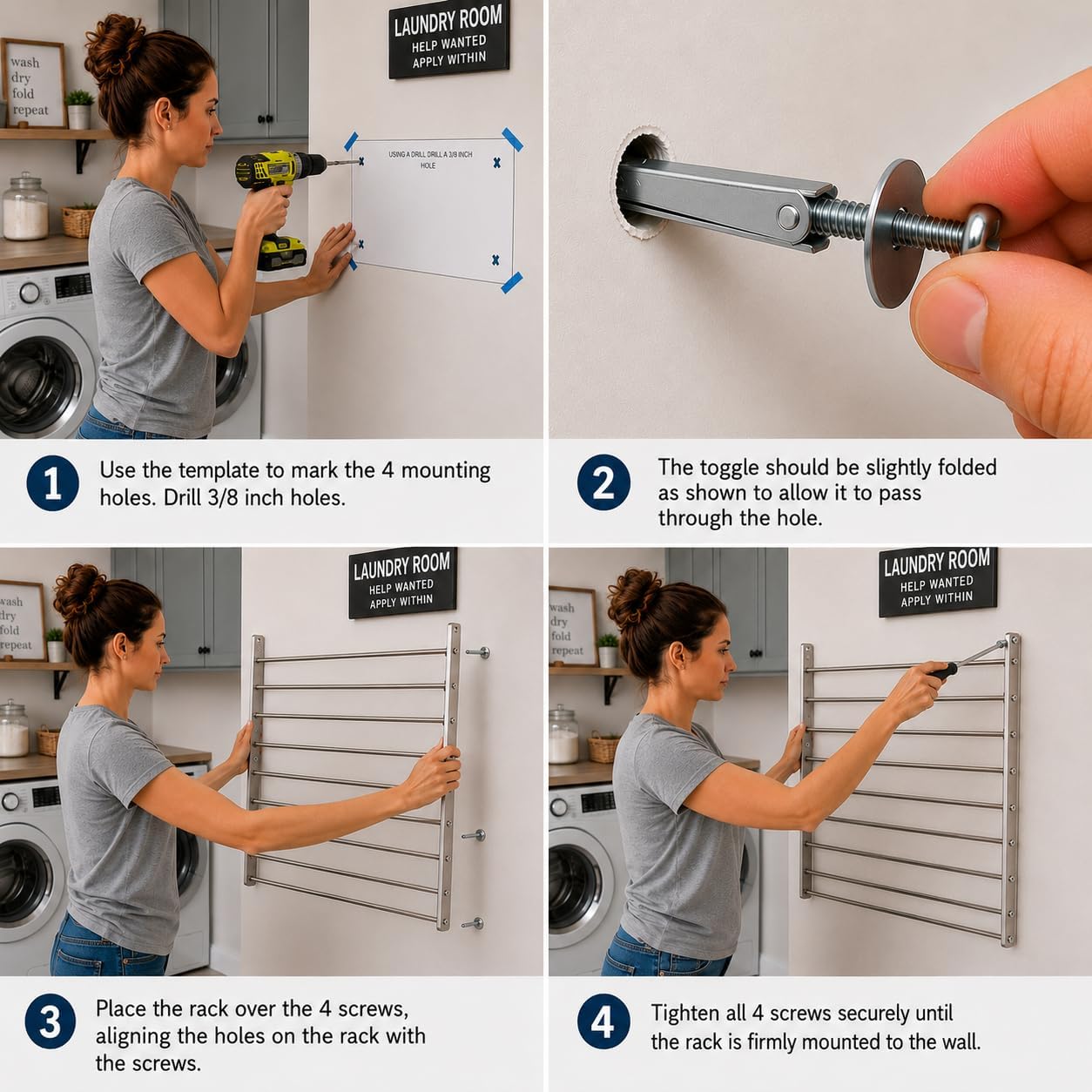 Smartsome | Wall Mounted | Clothes Drying Rack| 22" Wide |15 Linear Feet Capacity | 8 Smooth Round Stainless Steel Rods | 60 lb Capacity | Fully Assembled | Compact Sturdy Space-Saving Design