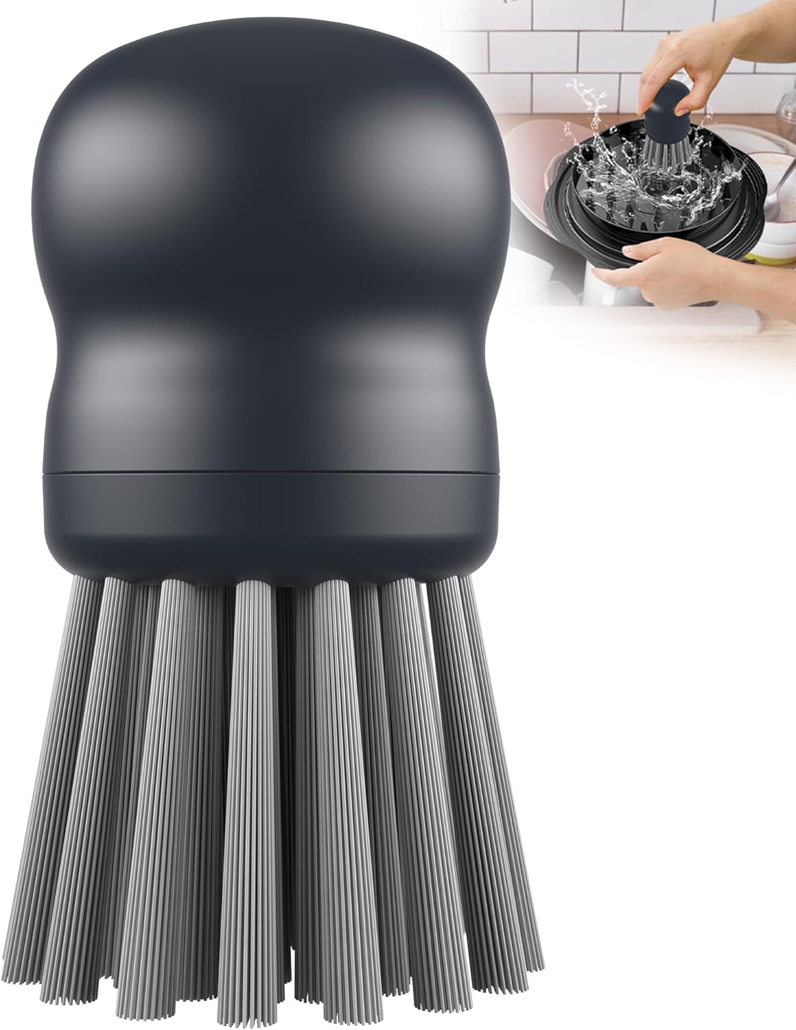 Mini Dish Brush for Cleaning Chicken Shredder, Palm Brush Dish Scrubber with Ergonomic Grip, Kitchen Brush for Washing Dishes, Pans, Pots, Sink (1, Black)