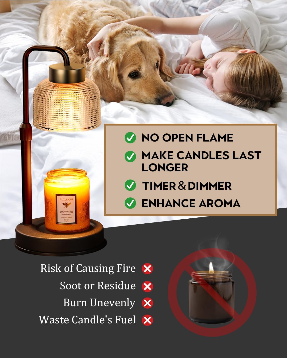 Candle Warmer Lamp Wood with Timer, Dimmable Electric Candle Lamp Warmer for Jar Candles, 2*35 Watt Bulb, Mothers Day Birthday Gifts for Women Men, Decorative Wooden Candle Lamp for Bedroom Home Decor