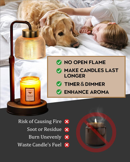 Candle Warmer Lamp Wood with Timer, Dimmable Electric Candle Lamp Warmer for Jar Candles, 2*35 Watt Bulb, Mothers Day Birthday Gifts for Women Men, Decorative Wooden Candle Lamp for Bedroom Home Decor