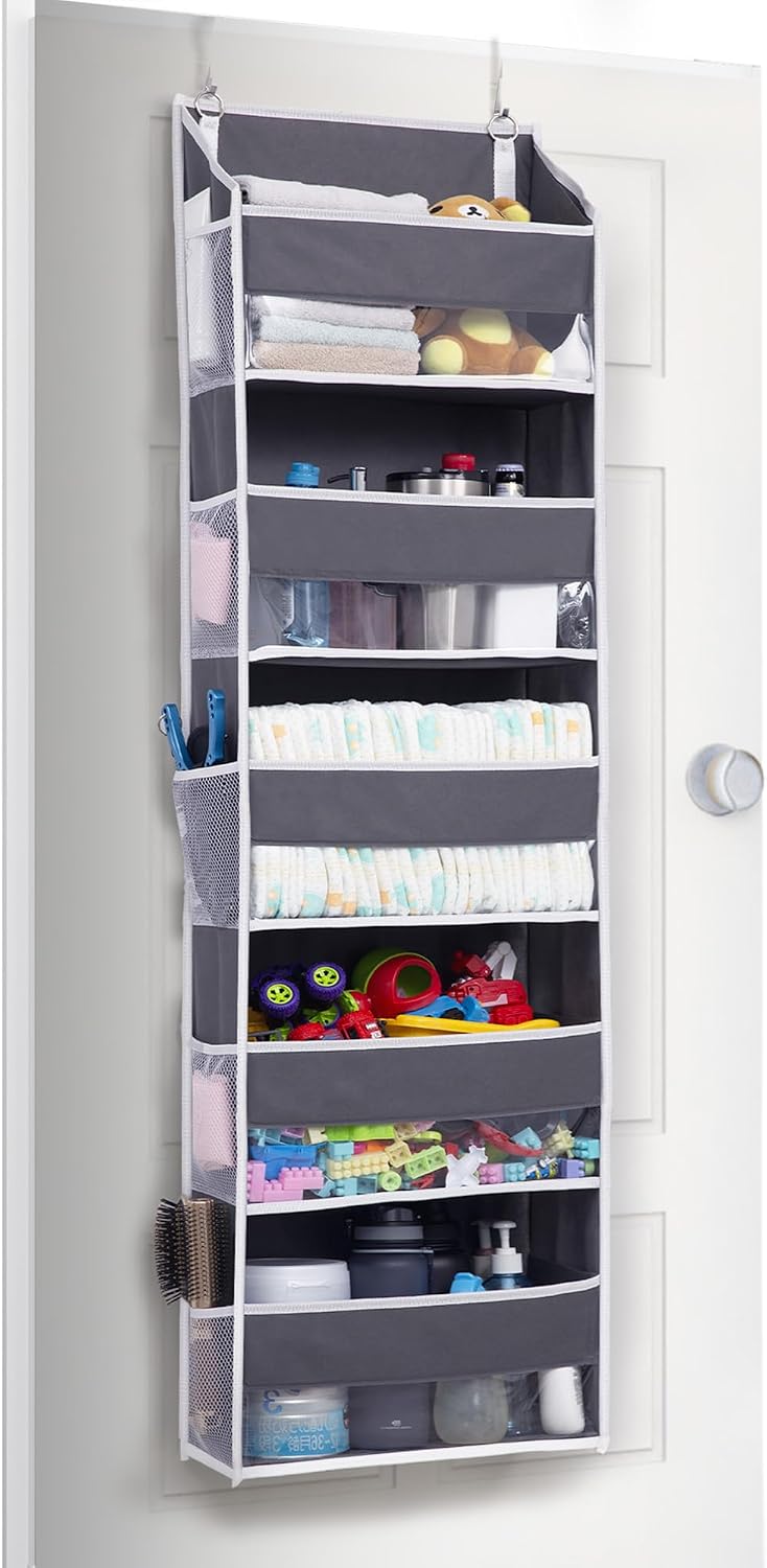 ULG Over the Door Organizer, 5-Tier Extra Large Hanging Storage with 10 Mesh Pockets, 100 lbs Capacity, Heavy Duty Door Organizer for Closet, Bedroom, Nursery Storage, Beige