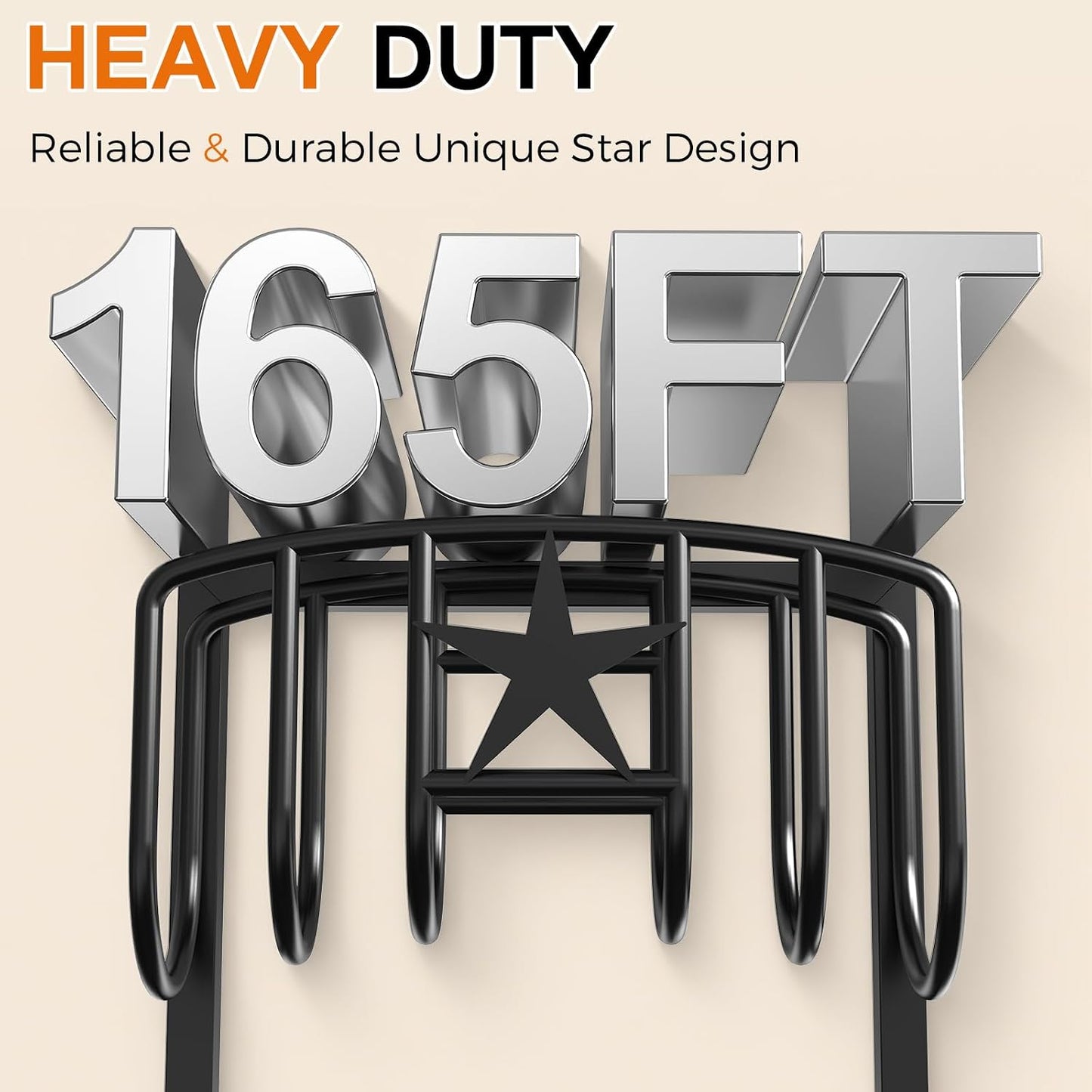 Garden Hose Holder Wall Mount, Heavy Duty Metal Water Hose Rack for Outside, Holds Up to 150FT, Storage Organizer, Easy Install, Black