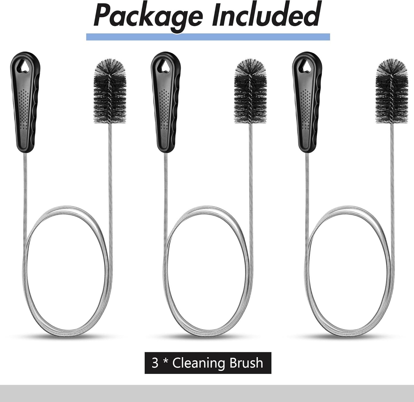 3 Pcs Condensate Trap Flexible Drain Brush, 48 Inch AC Drain Line Cleaning Brush for AC & HAVC Condensate P Trap, Black
