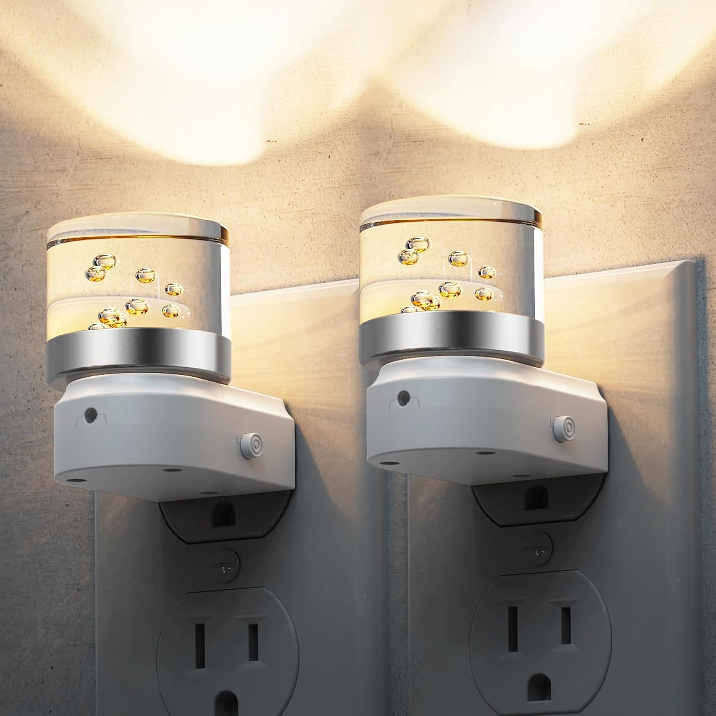 L LOHAS LED Night Light, Bubble Night Lights Plug into Wall,2 Pack 3000K/4000k/5000K Adjustable Color Temperature Night Light,Dimmable Nightlights with Dusk to Dawn Sensor for Rooms Bathroom Hallway