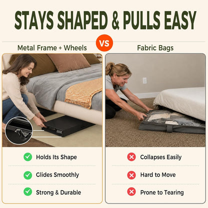 2 Pack Under the Bed Storage Containers,10 inch Height Under Bed Shoe Storage,31inch Long Underbed Storage with Wheels,Large Rolling under bed Clothes Storage Drawers with Lid for Dorm Tall ,Black