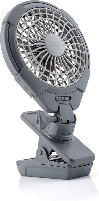 Treva 5 Inch Battery Powered Clip Slim and Portable Cooling Fan with Clamp for Travel, Outdoor,Camping, Car, Office Desk, Baby Stroller - Multi-Directional Rotating and Adjustable Head, Khaki (FC05005)