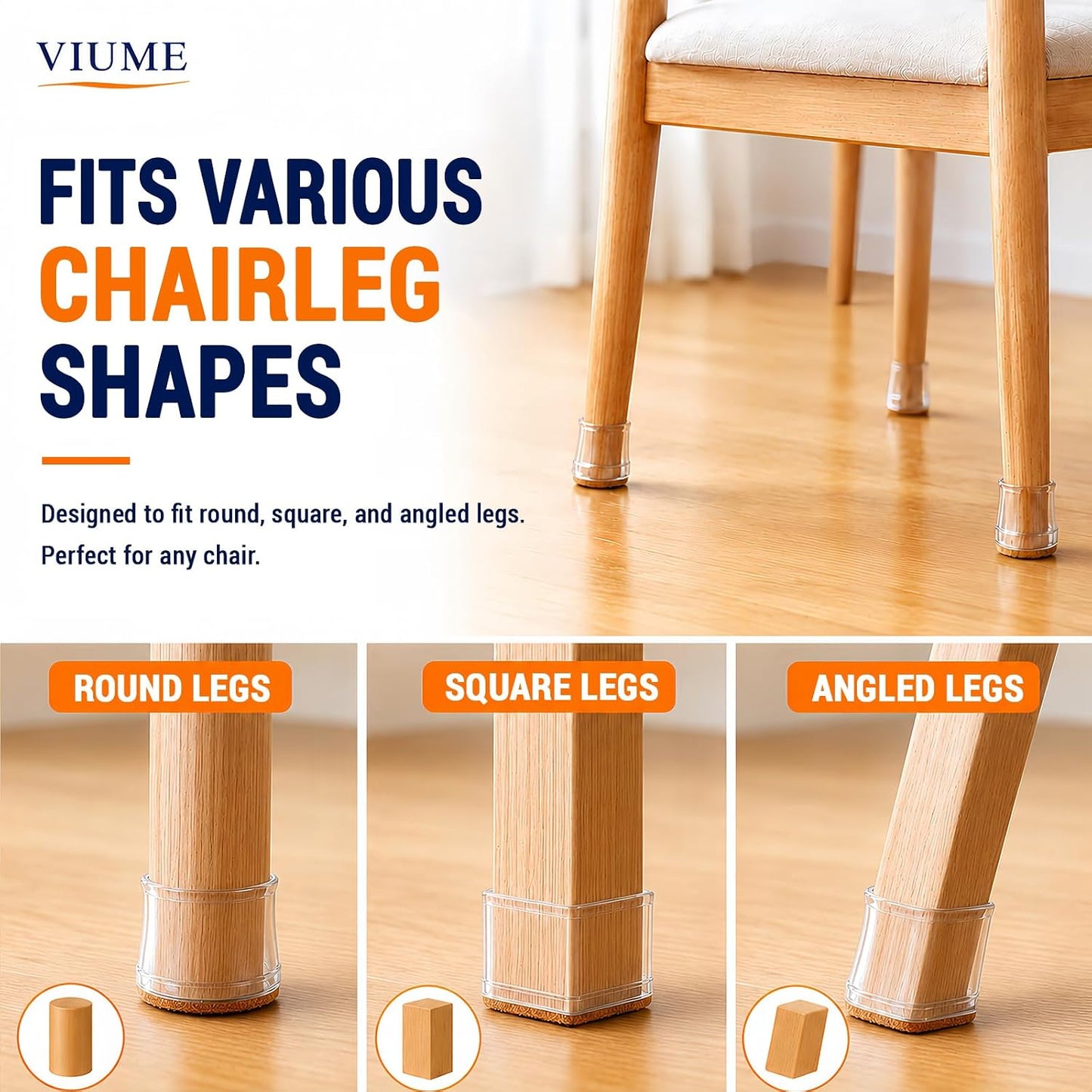 VIUME 24 Pcs Chair Leg Floor Protectors for Hardwood Floors Silicone Covers Felt Pads Furniture Leg Caps Anti-Scratch Reduce Noise Fit (1-5/16" to 2")