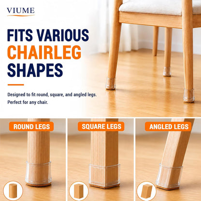 VIUME 24 Pcs Chair Leg Floor Protectors for Hardwood Floors Silicone Covers Felt Pads Furniture Leg Caps Anti-Scratch Reduce Noise Fit (1-5/16" to 2")