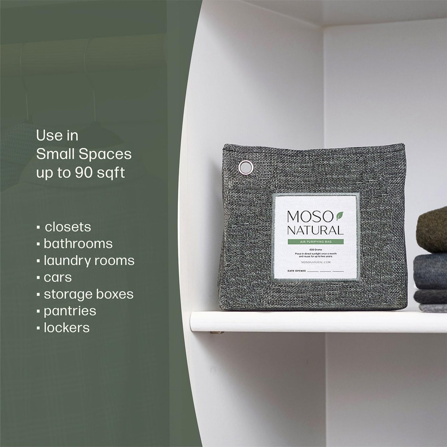 Moso Natural Air Purifying Bag 300g (2 Pack) Premium Charcoal Odor Absorber & Deodorizer for Closets, Bathrooms & Small Spaces — Lasts 2 Years, Pet Odor Eliminator for Home, Unscented Bamboo Charcoal