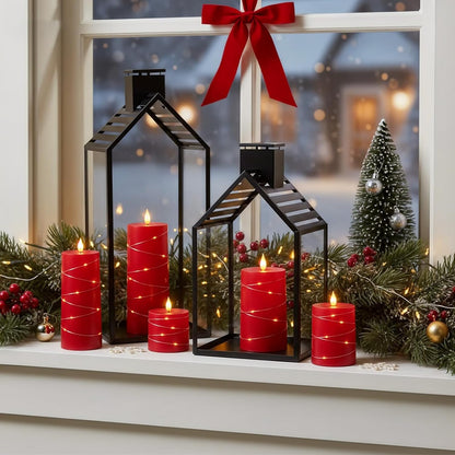 Raycare Flameless Candles with Remote Timer, Flickering Battery Operated LED Pillar Fake Candle with String Lights for Home Decor, Christmas, Wedding and Gift, White, Set of 3