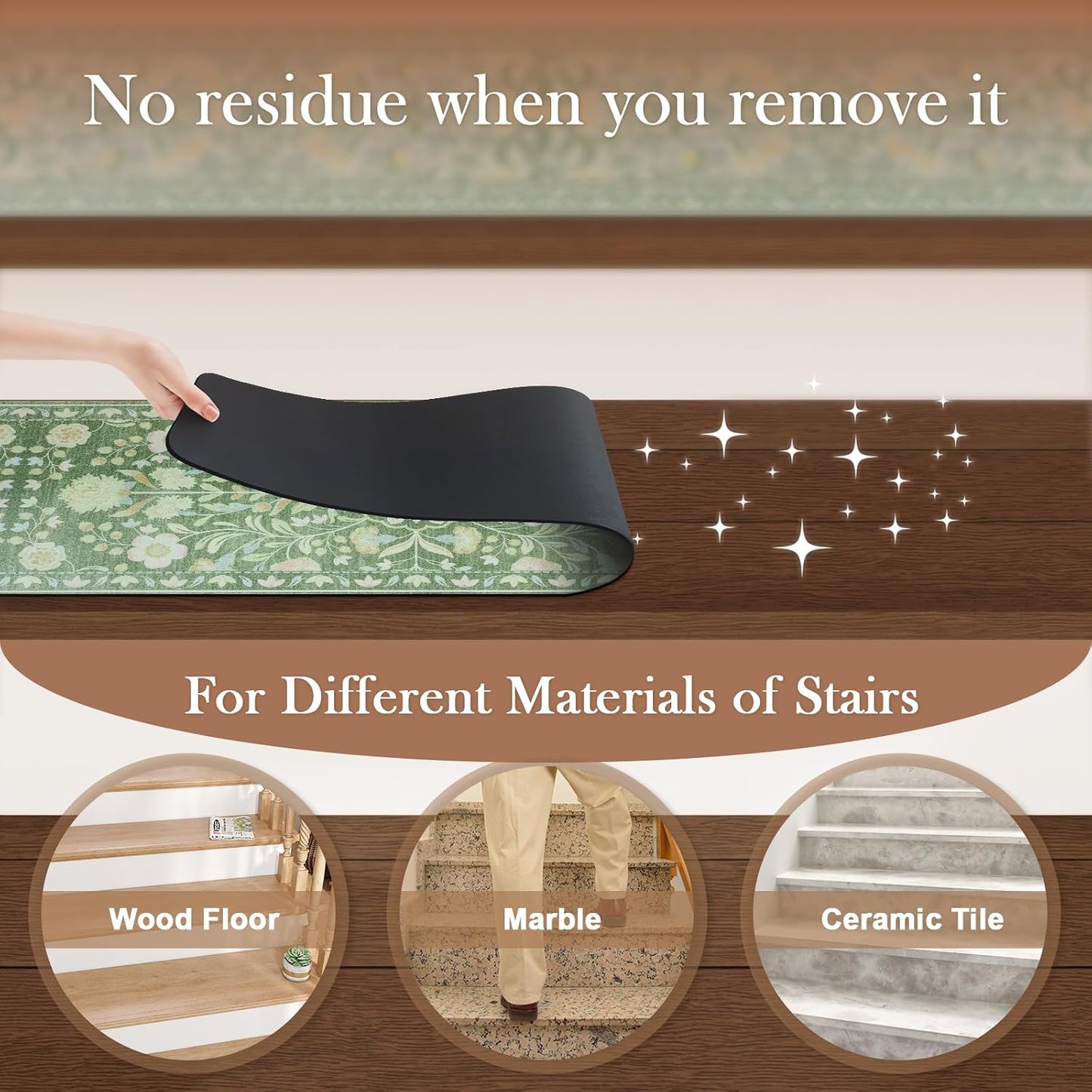 OJIA Floral Stair Treads Non-Slip Stair Runner for Wooden Steps Indoor 15PCS 30"x8" Carpet Stair Treads Stair Mats Staircase Step Treads for Kids, Elders and Dogs, Stair Covers, Black