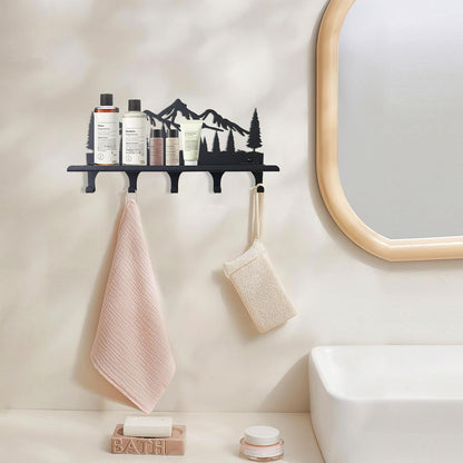 Key Holder for Wall, Metal Wall Hooks Organizer Rack with 7 Hooks for Keys, Coats, Bags – Decorative Home Decor for Entryway, Hallway, Kitchen, Living Room (12 Inches, Mountain)